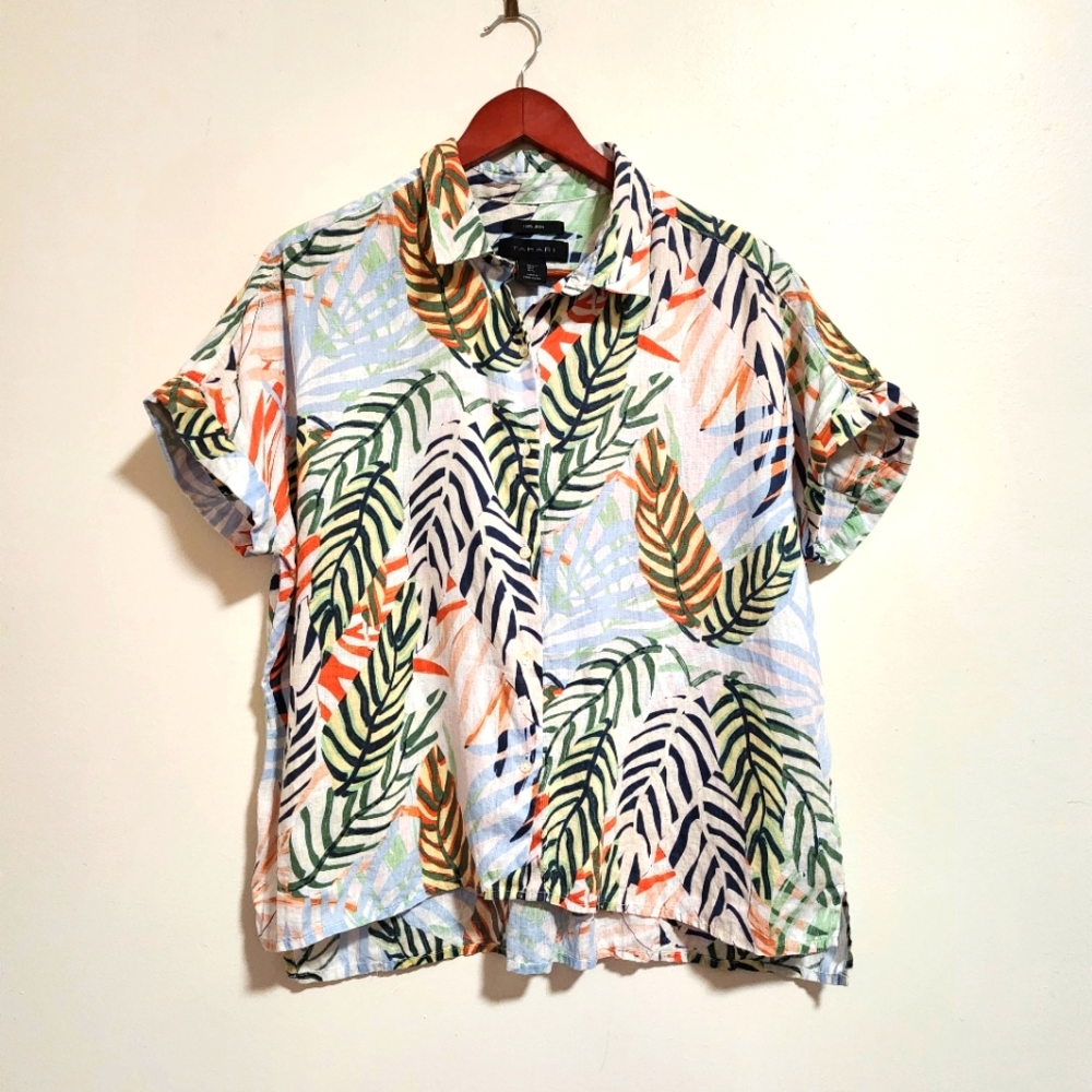 Tahari Tropical 100% Linen Button Down Shirt